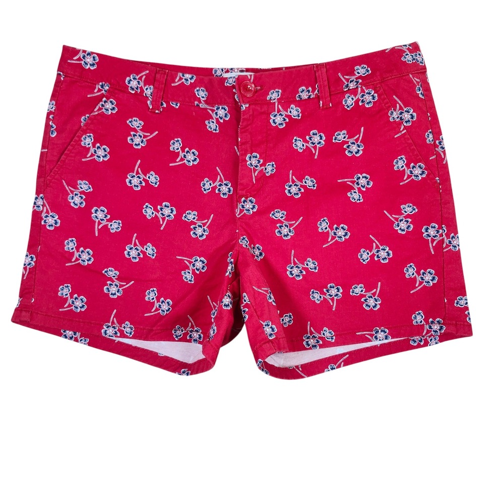 Liz Claiborne Shorts Red Floral Print Classic Summer Casual Size 14